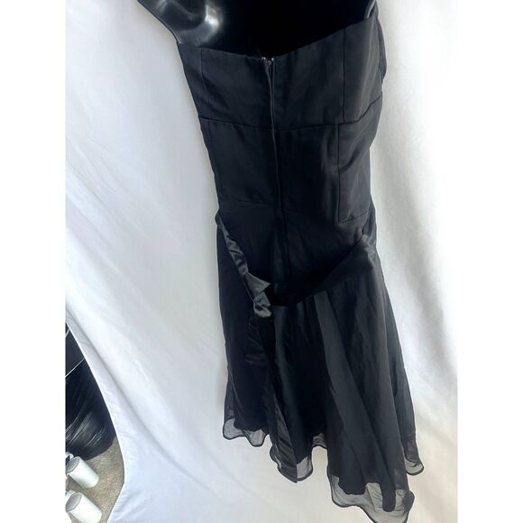 Black Cocktail Midi Dress Chiffon LBD Witchy Romantic Formal Datenight Flare M - Picture 4 of 9